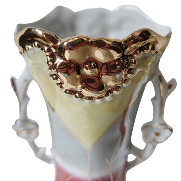 Antique German Art Nouveau Vase Set Hand Painted Floral‎ Gold Trim 1890s - 1930s - Picture 5 of 16